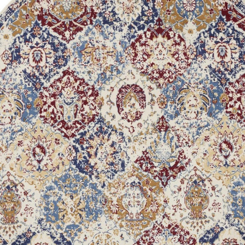 4' X 6' Navy Blue Damask Power Loom Distressed Area Rug